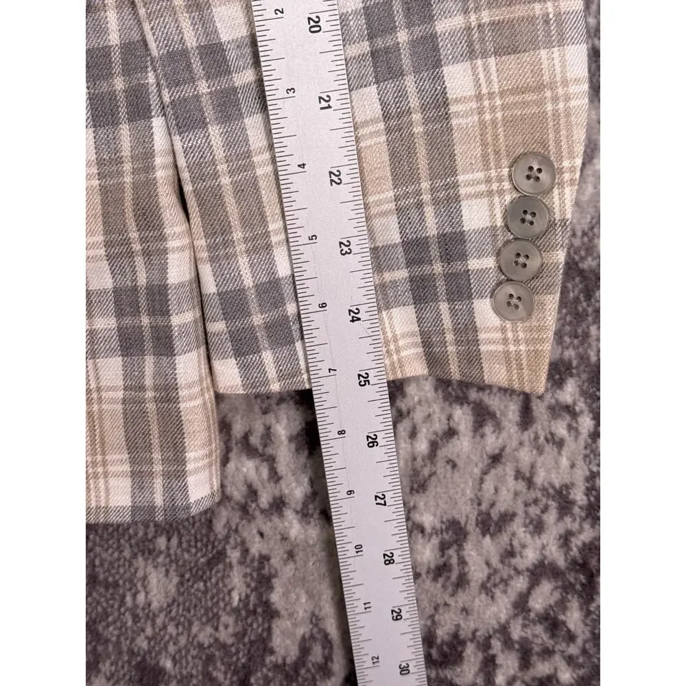 Lauren Ralph Lauren Blazer 40 R Mens 100% Linen Plaid Jacket